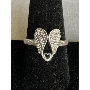 925 Sterling Silver Angel Wing Heart Ring Size 9 Vintage Estate Jewelry